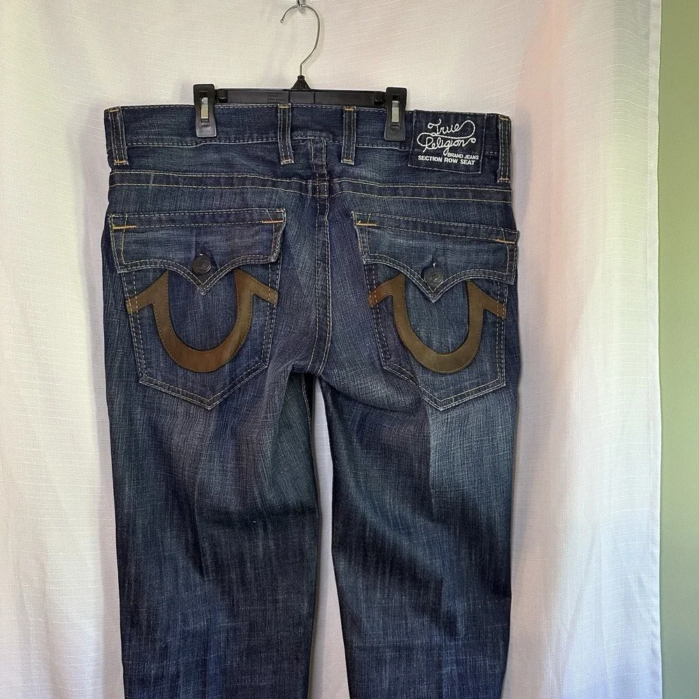 True‎ Religion Section Row Seat Jeans Men's 36 Dark Wash Straight Leg Button Fly
